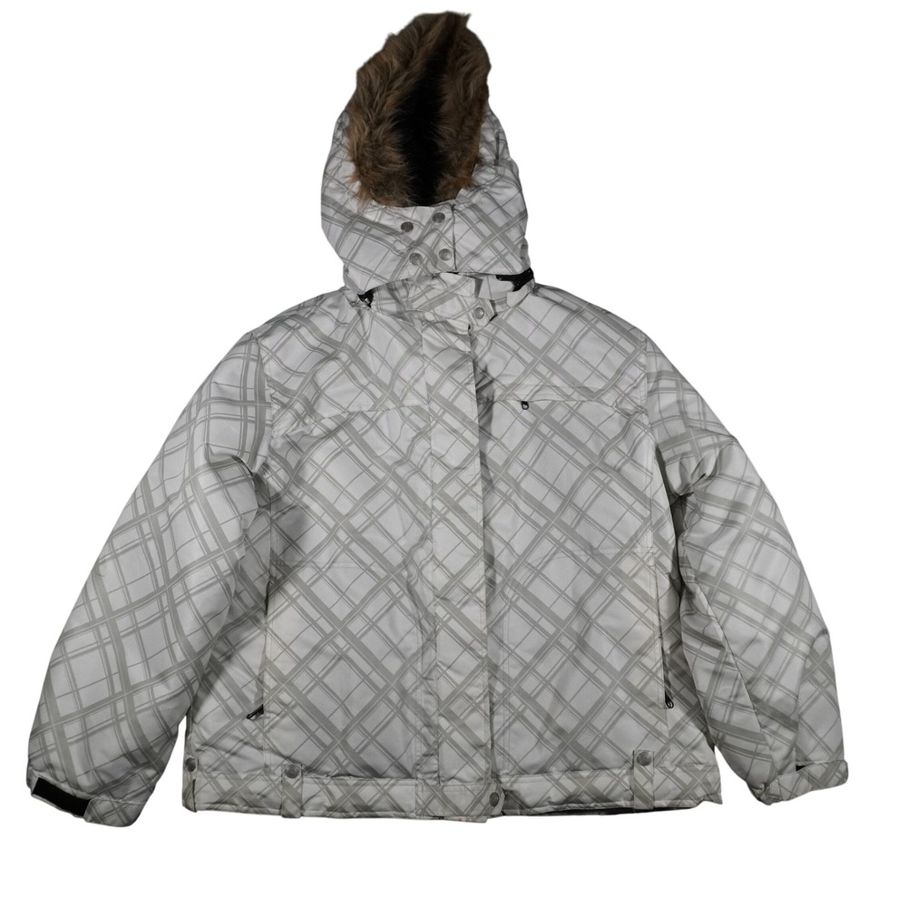 Gotcha Plaid Faux Fur Hooded Snowboard Ski Jacket Women's‎ XL Winter Coat